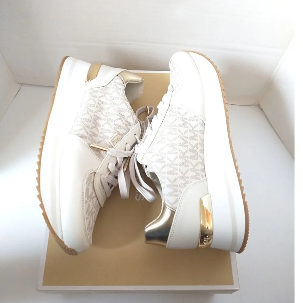 New! MICHAEL KORS Women's MK Logo Monique Trainer Platform Sneakers Shoes Cream - Image 6