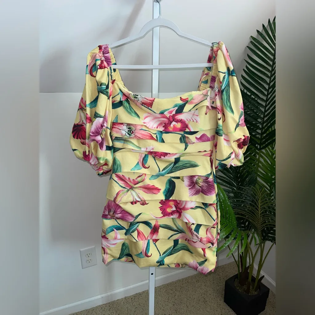 PatBO Laelia Puff Sleeve‎ Mini Dress 10 Yellow - Image 4