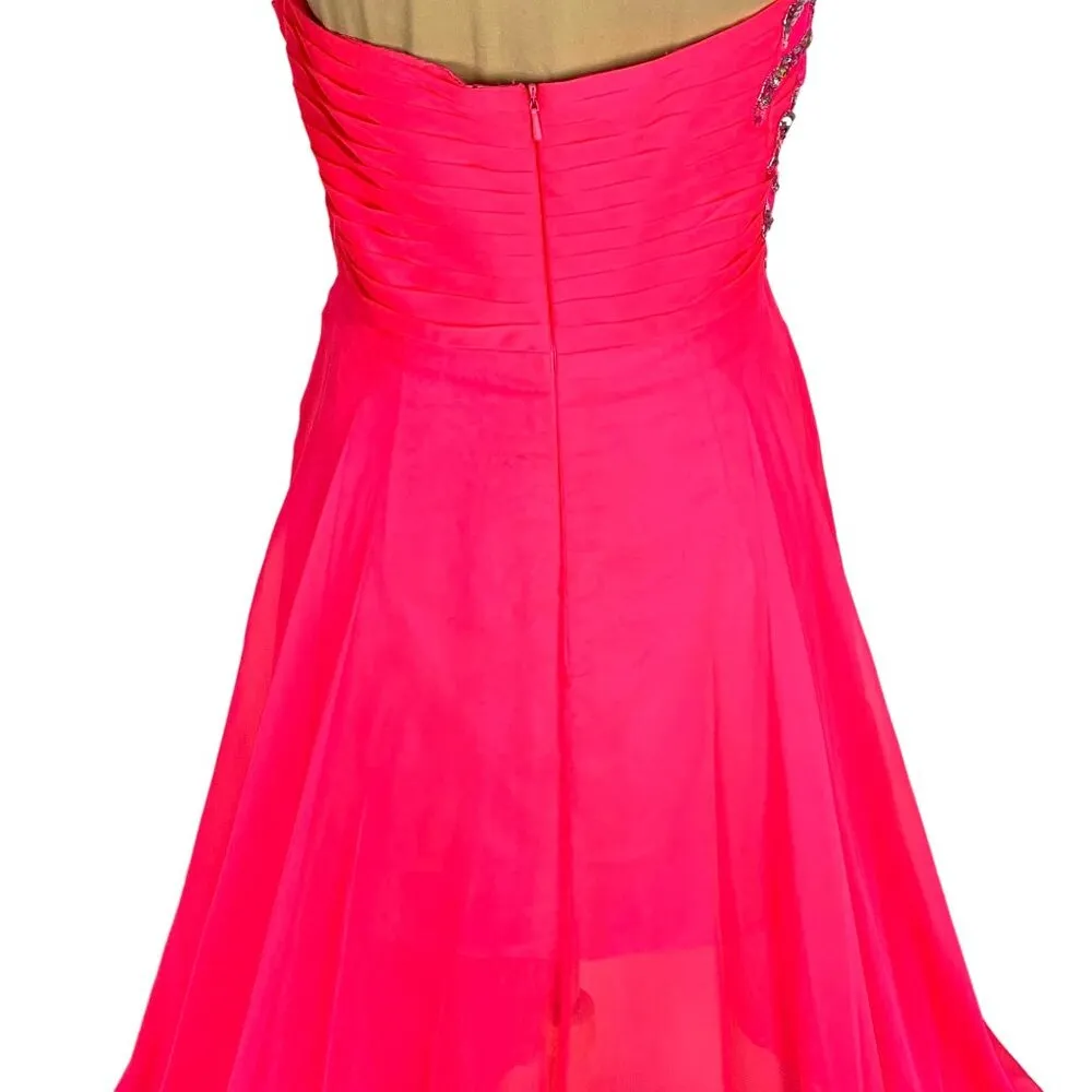 Alyce Paris Strapless Hi Low Sweetheart Neck Jeweled Gown Prom Hot Pink Size 6 - Image 8