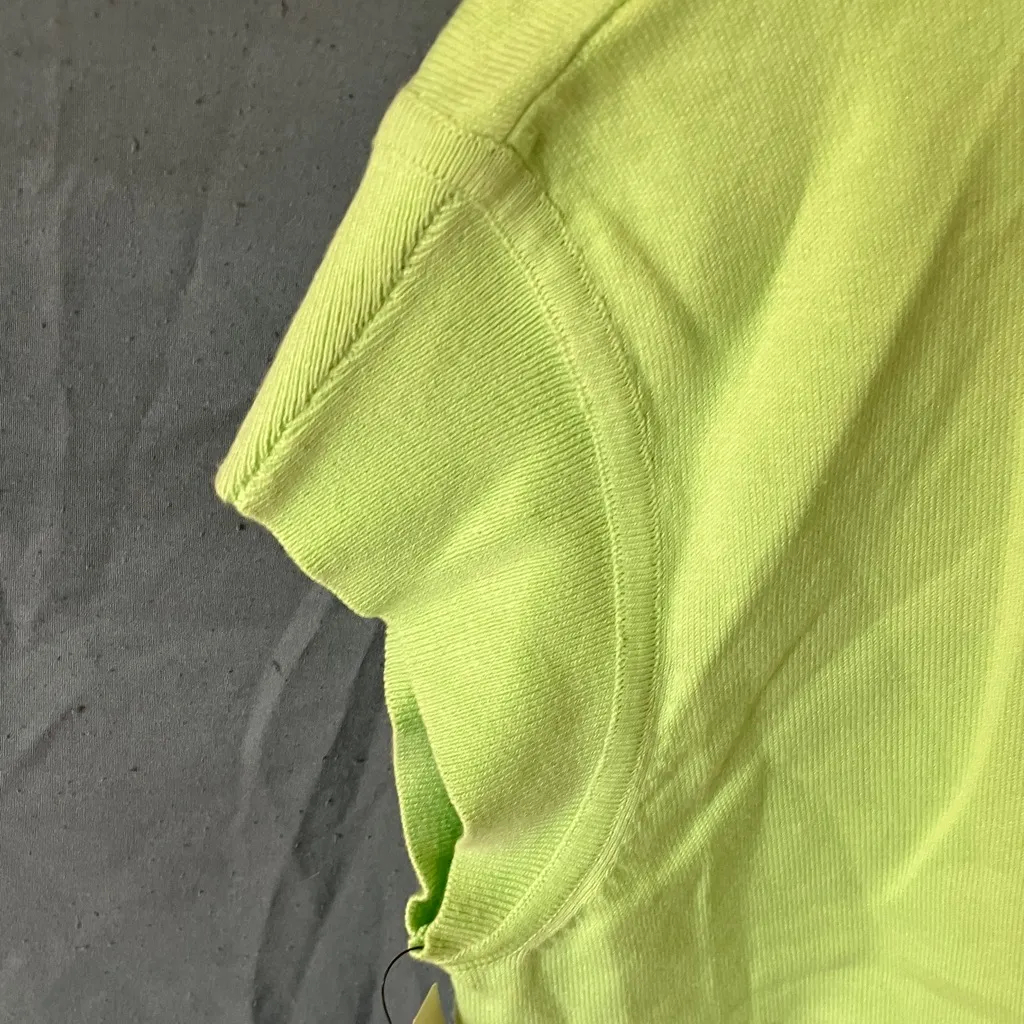 Rafaella: Lime Green Short Sleeve Sweater Top- Embroidered Floral Details- L - Image 12