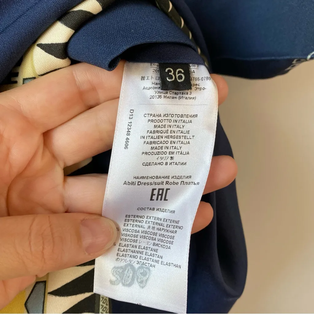 ETRO‎ Lucy Geometric Pattern Dress Navy Blue IT 36 US 0 - Image 6