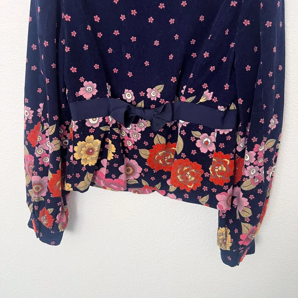 [Anthropologie] Vintage Y2K Blue Corduroy Moonlit Petunia Floral Print Blazer 4 - Image 9