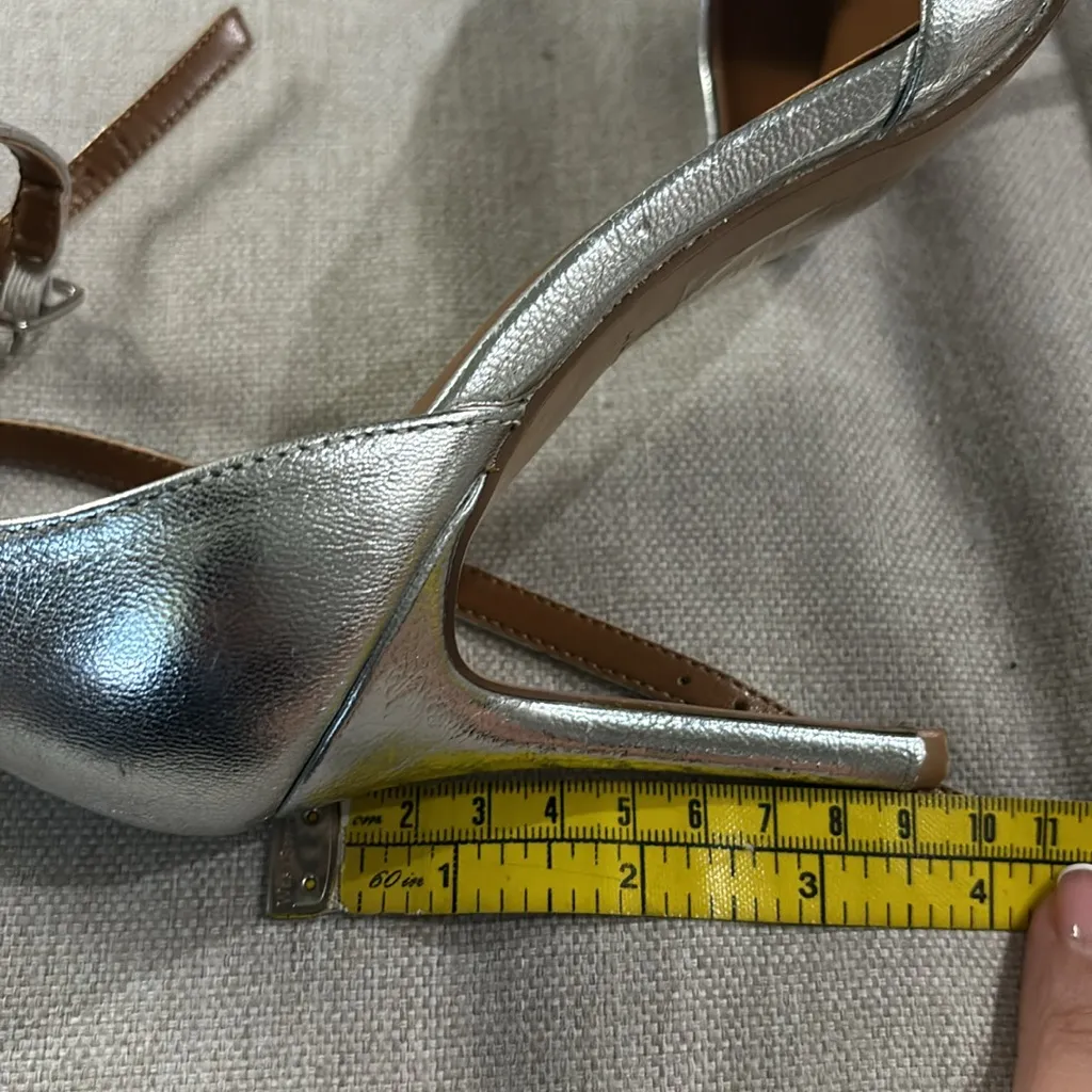 H by Halston “London” Silver Leather High Heel Ankle Strap Pump Sz 8 - Image 9