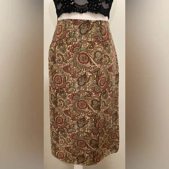 VTG  90s Paisley Patterned Silk Mid-Length Midi Skirt - Size 10 - Image 2