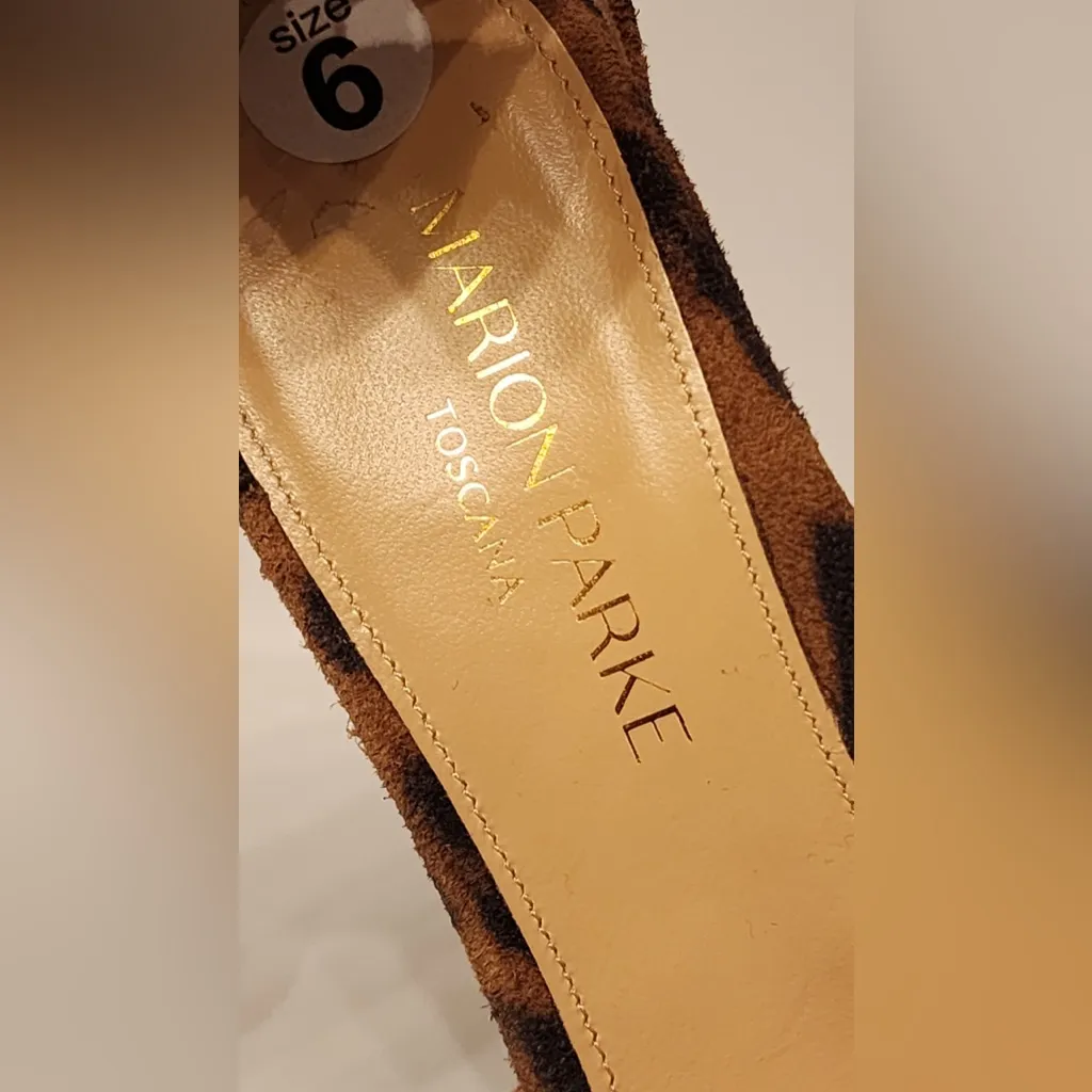 MARION PARKE Bella Leopard Brown & Black Suede Ankle Wrap Sandal Women’s Size 6 - Image 11