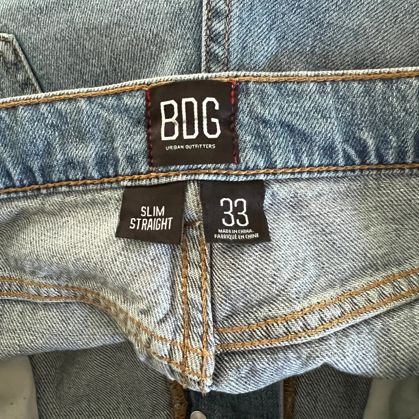 URBAN OUTFITTERS BDG Hi-Rise Light Wash Jeans Sz 33 Button Fly Slim Straight - Image 8