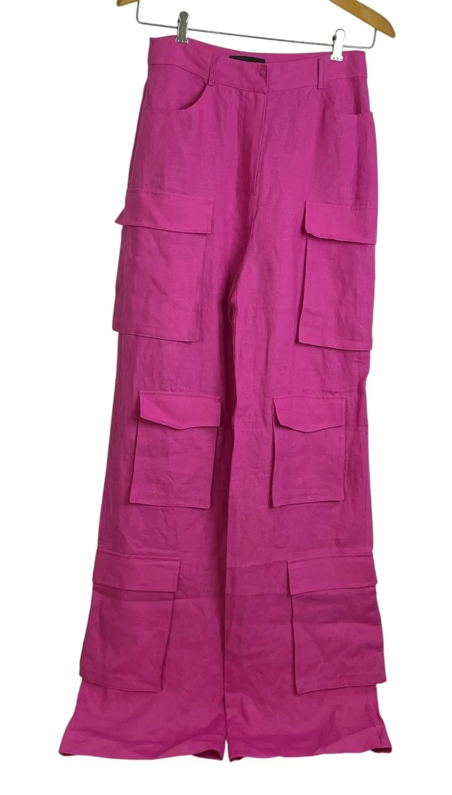 Selma Cilek Linen Cargo Pants Womens Medium Tall Hot Pink Pockets Handmade 34.5" - Image 1