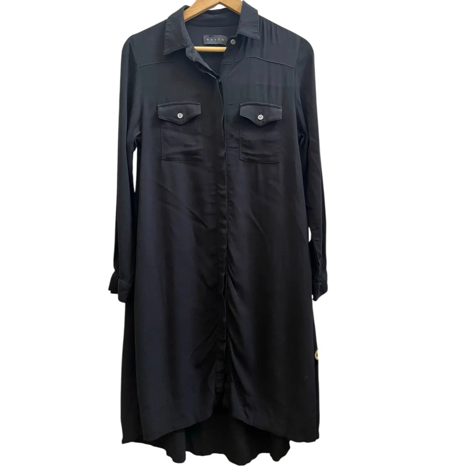 Hatch Black Collared High Low Concealed Placket Button Shirt Dress Size 1 Small - Image 6