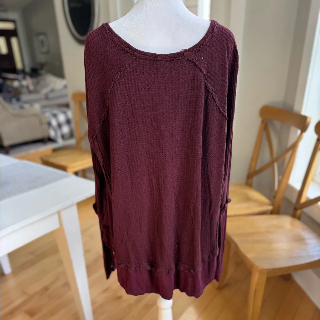 Vintage Y2K Free People We The Free Burgundy Wine Thermal Ruffle Hem Tunic Top - Image 3