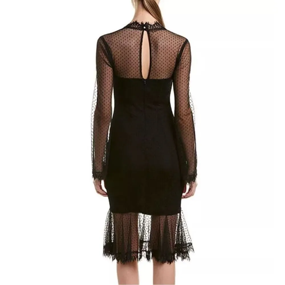 LIKELY | LBD Little Black Dress Ruffle Wide Long Sleeve Lace Overlay | Size 6 - Image 2