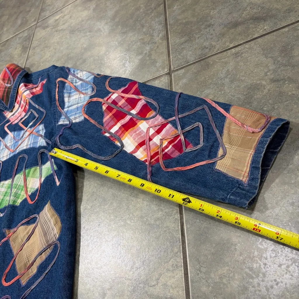 Vtg 90s New Direction Patchwork Denim Jacket Women’s 2XL Patchwork Western Boho Blue Size XXL - Image 11
