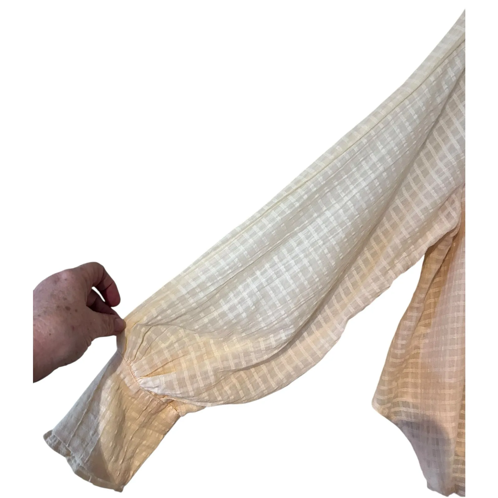 HYFVE Blouse Top Cropped Butter Yellow  Gauze Sheer Ruffles Long Sleeves Boho - Image 5