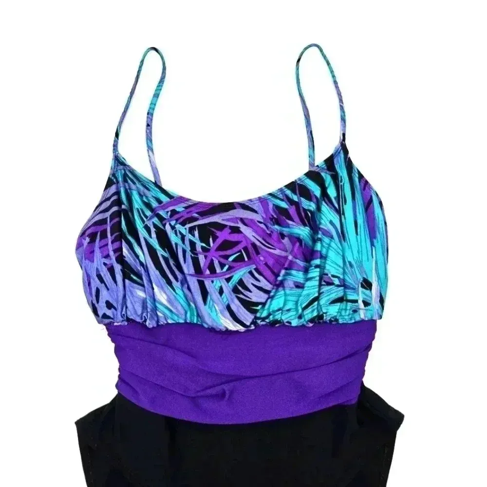 Cole of‎ California Purple Black Floral Print One Piece Swimwear M Medium 10 - Image 4