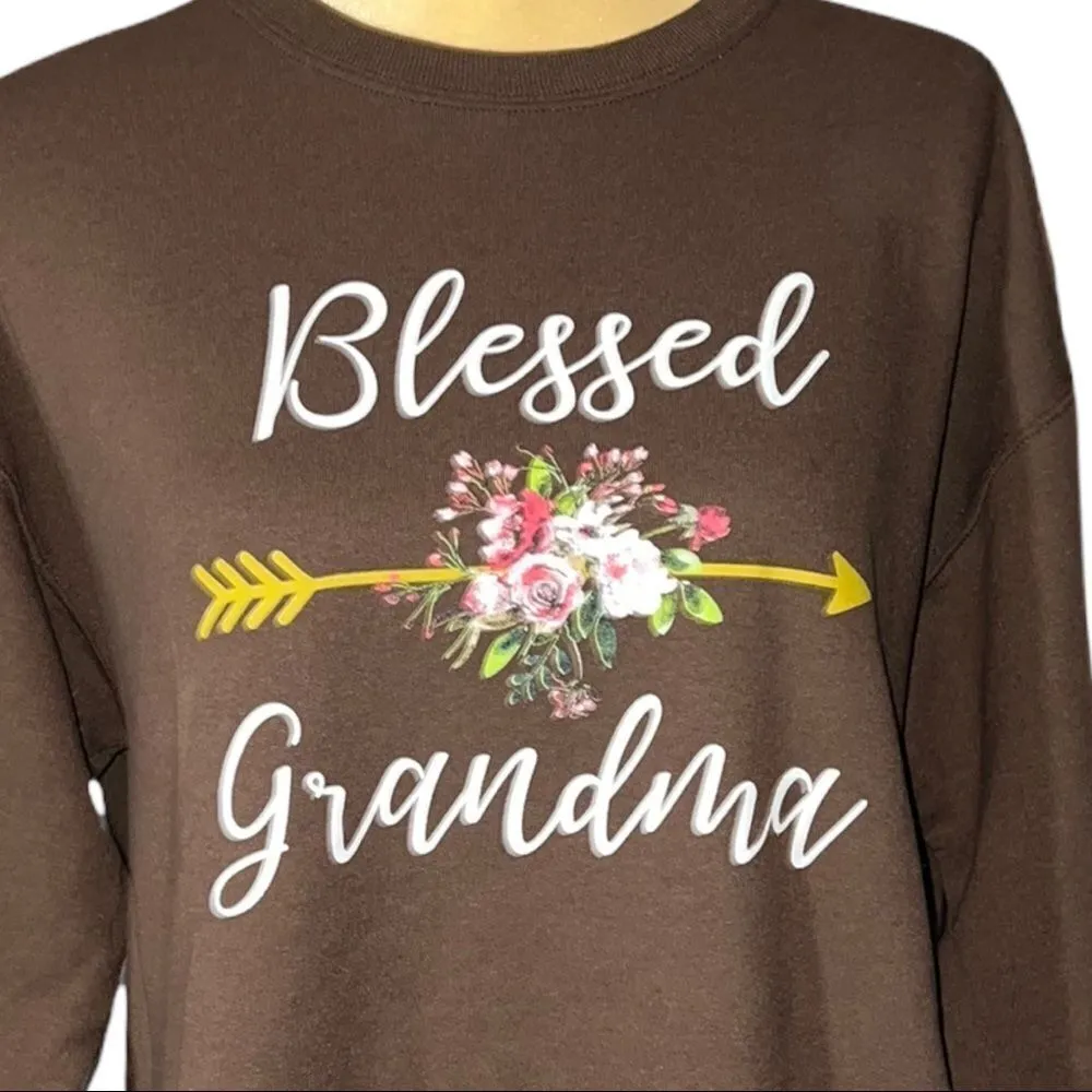 brown cute warm blessed Grandma sweatshirt! Brown Size M - Image 2