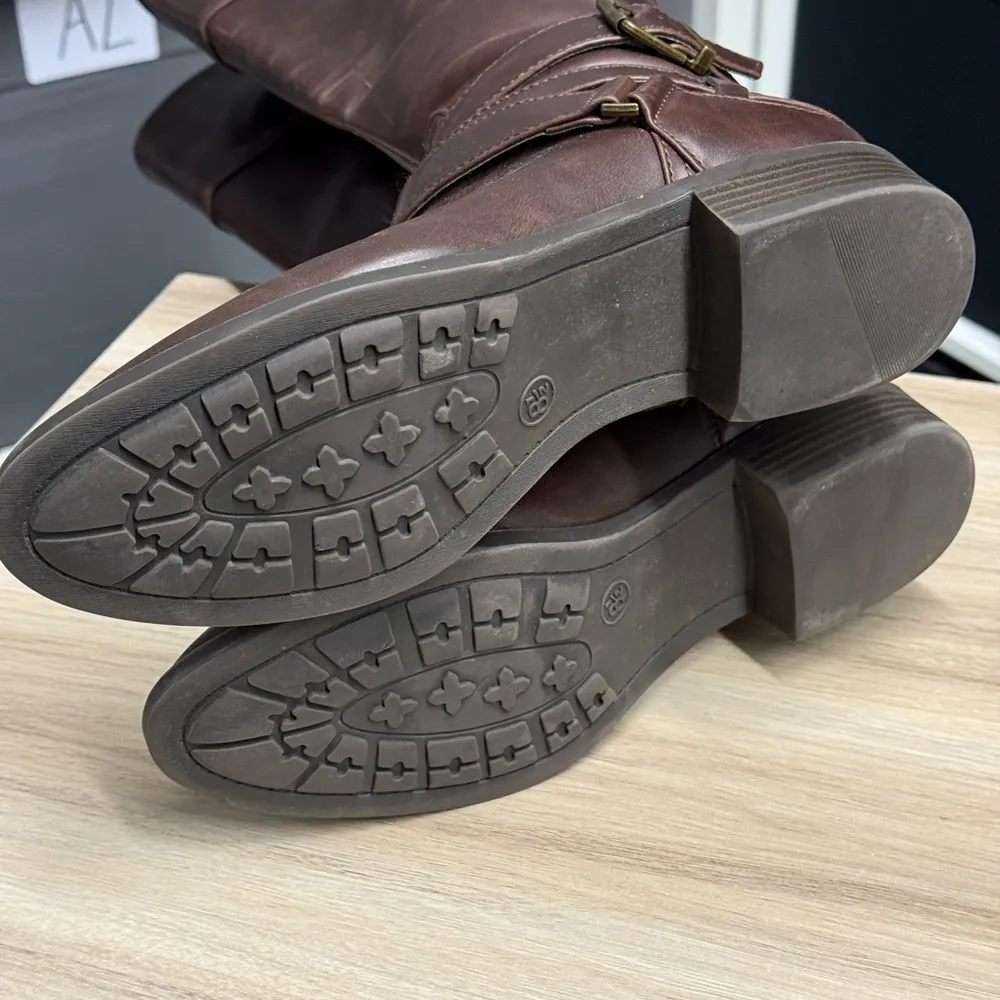 Target Merona Brown Leather Tall Riding Style Boots with Faux Spur Straps - Image 6