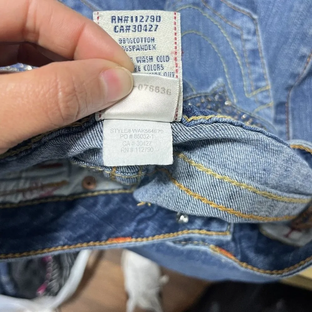 True Religion Hi Rise Boot Cut Bling Flap Rhinestones Crystals Pockets Jeans 25 - Image 13