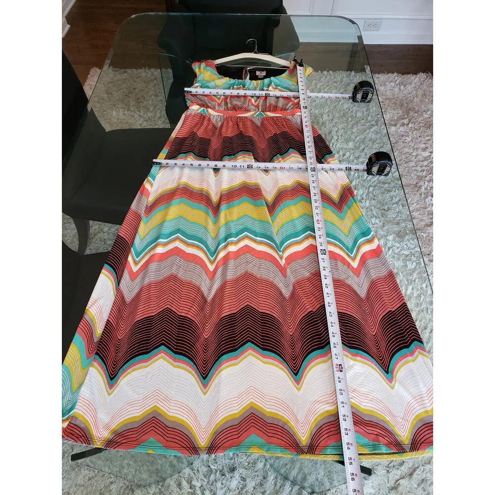 Worthington Long Maxi Dress Women's L Multicolor Chevron Round Neck Sleeveless - Image 7