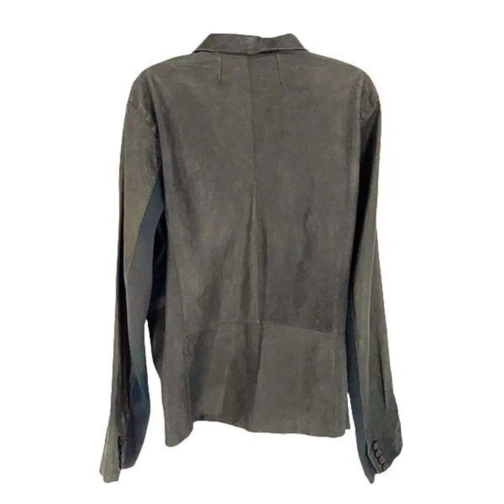 Jakett Etc Womens Leather Long Sleeve Lightweight Blazer Jacket Green Gray Mediu Size M - Image 3