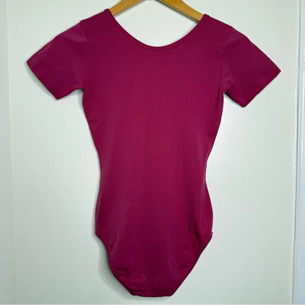 Vintage 70s Bodysuit Pink Magenta NO Size Homemade? Short Sleeve Approx Small - Image 5