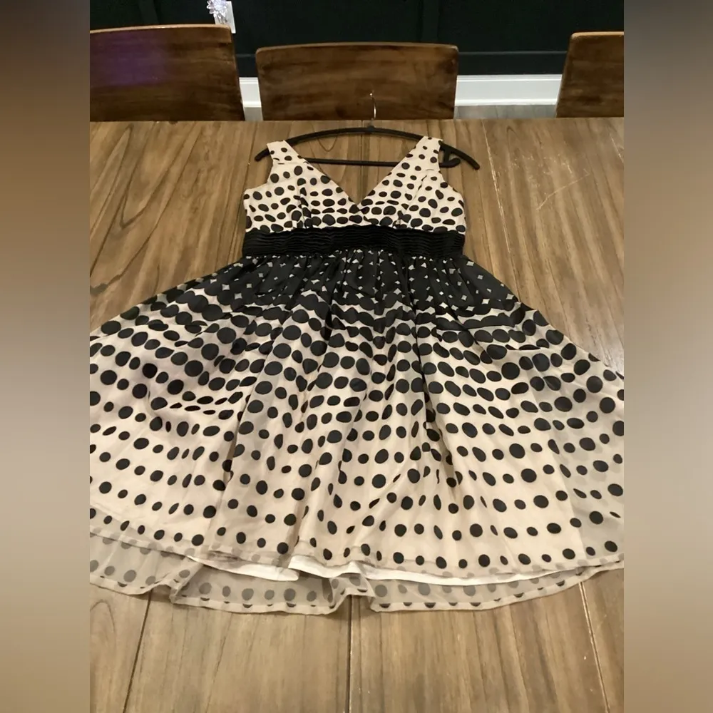 Anthropologie Burlapp polka dot Stripe Brown Black Sleeveless flare Mini dress 8 - Image 6