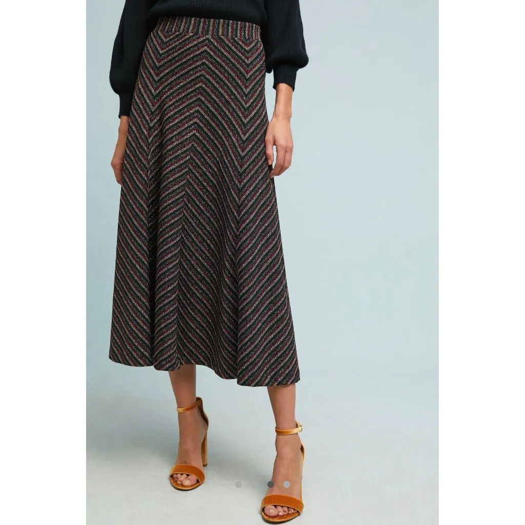 NWT Anthropologie Maeve M Chevron Shine Skirt Midi Metallic Red Gold Sparkle - Image 4