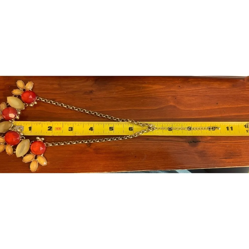 Bold Statement Necklace Red Yellow Rhinestones Gold Tone Collar Bib Adj 14 - Image 5