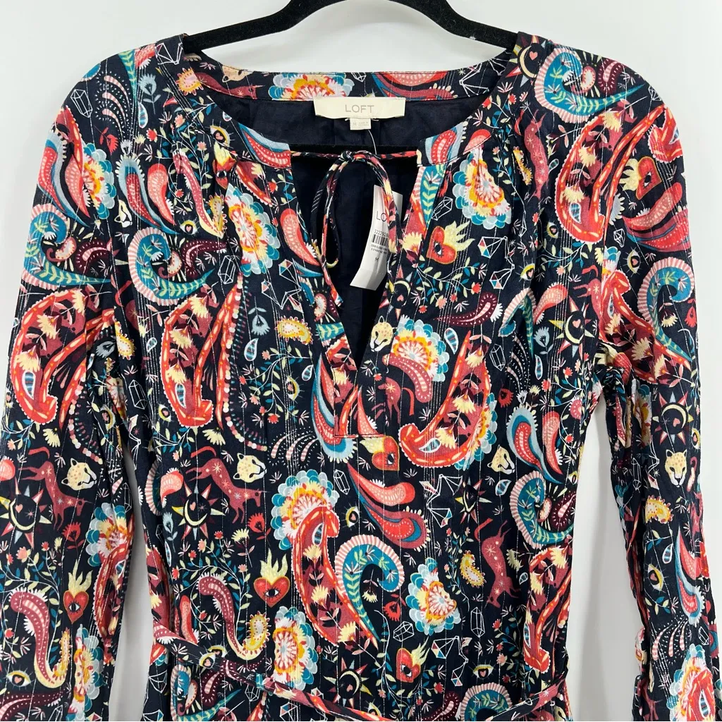 LOFT Shimmer Paisley Tie Neck Midi Dress size Medium NWT - Image 5