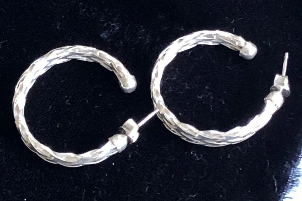 Braided Silver 925 Hoop Earrings Made in Italy - Image 4