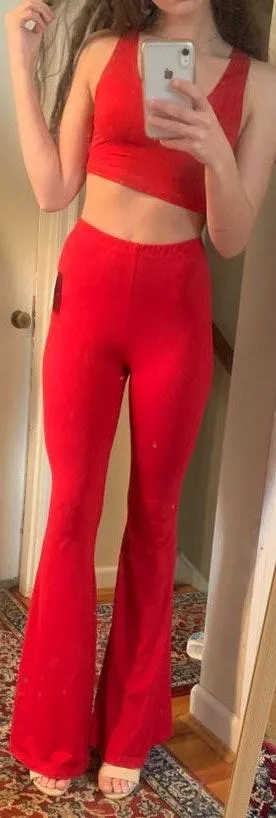 Forever 21 Red Flare Pant/ Crop Top Set - Image 3