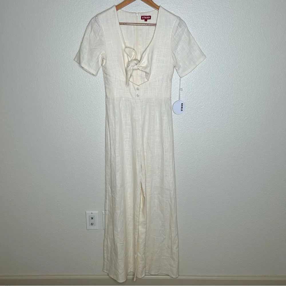 STAUD NWT  wide leg linen blend jumpsuit cream 2 - Image 2