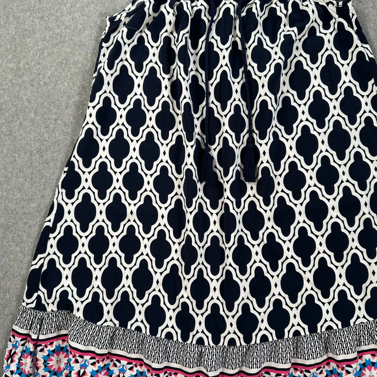 Crown & Ivy Sleeveless Sun Dress Women's Petite XS Navy Blue Tassel Flowy Shift - Image 4