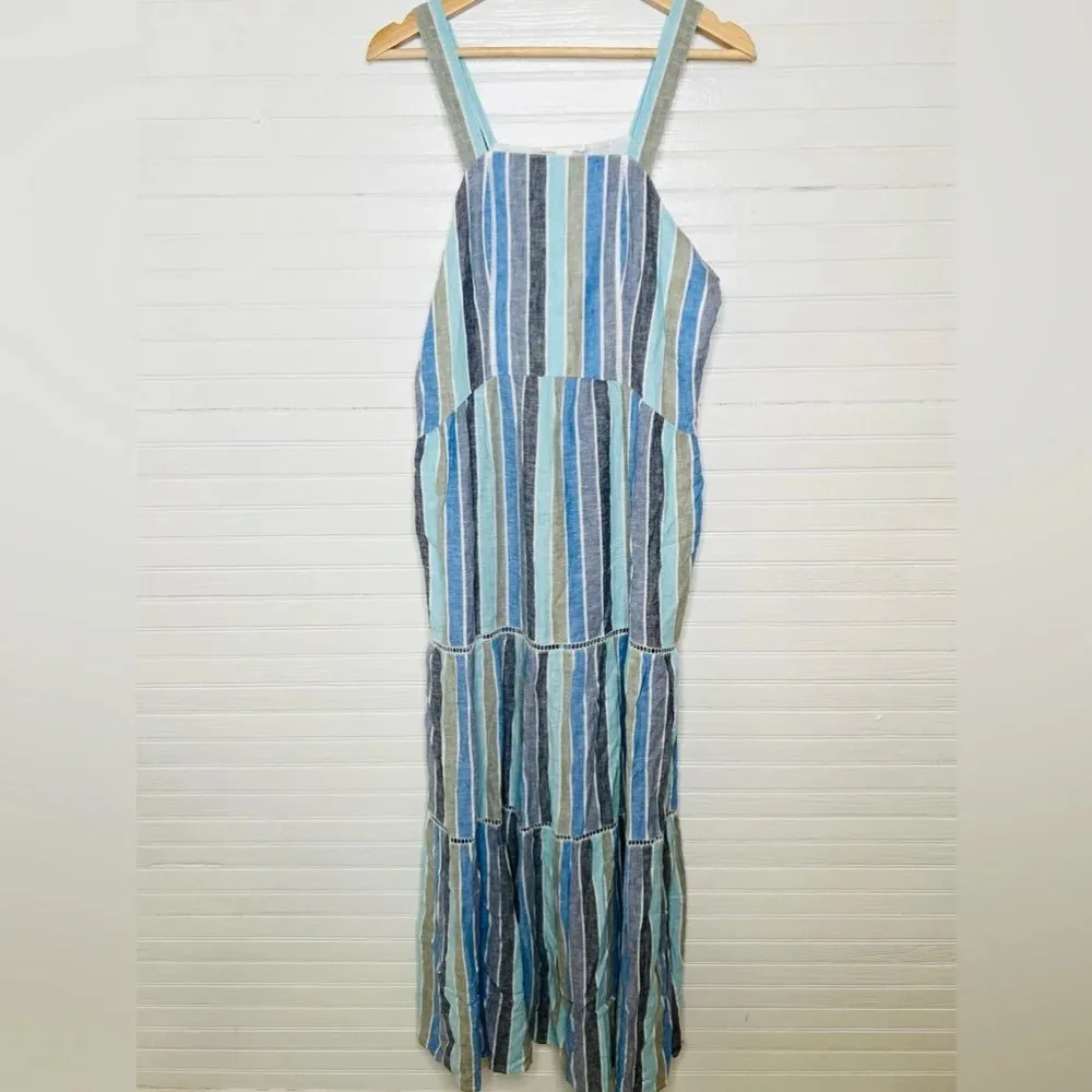 Caslon Women's Sleeveless Striped Maxi Dress Blue Size M Linen Blend - Image 4