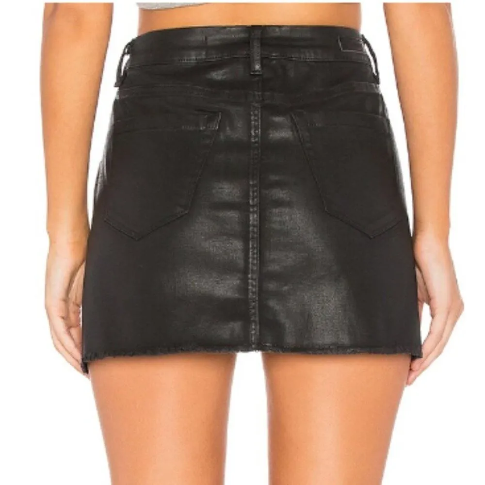 BlankNYC Jack Leather-Like Raw Edge Denim Jean Mini Skirt Black Shine 25 Revolve - Image 2