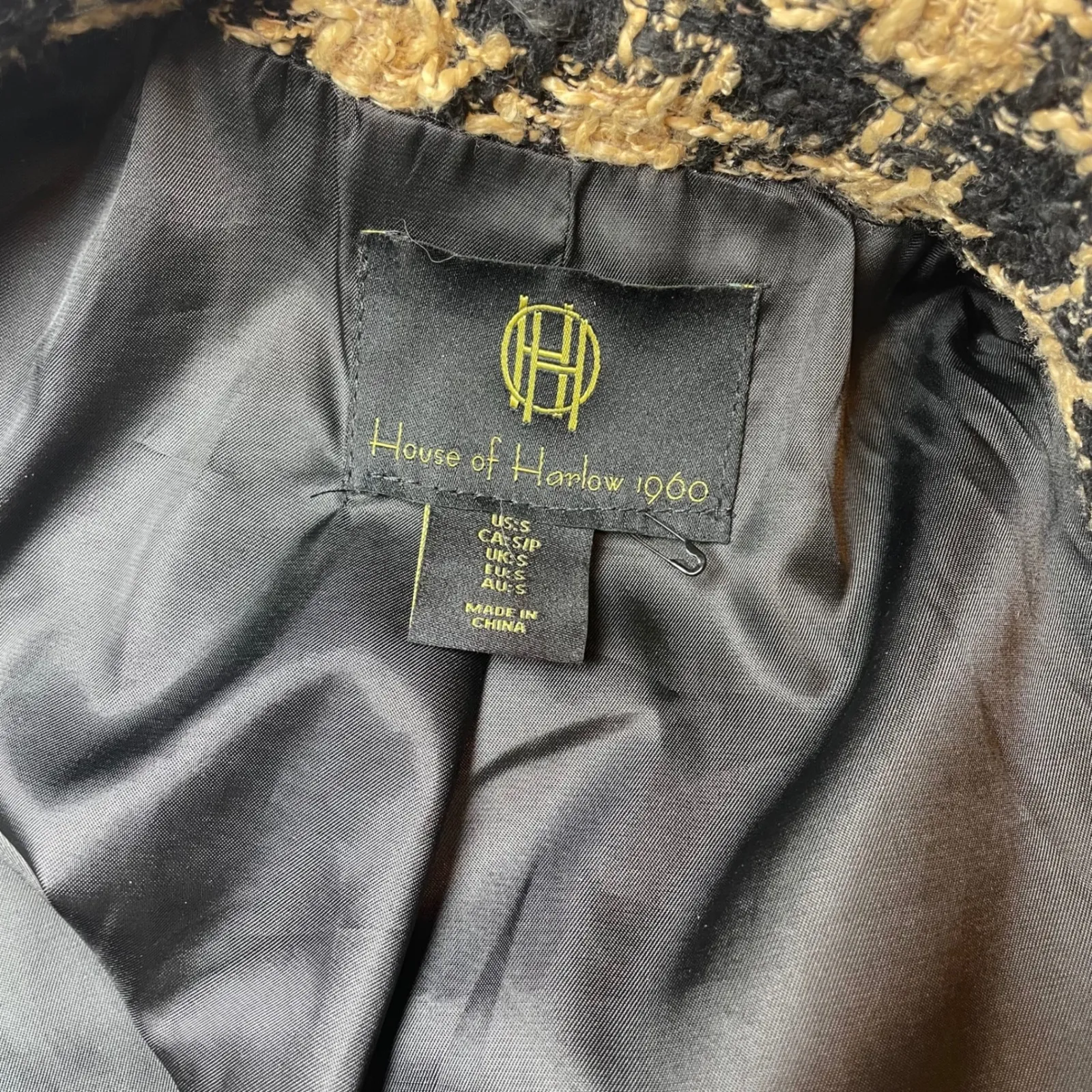 House of Harlow 1960 Cropped Tweed Jacket – Black & Cream – Size S - Image 7