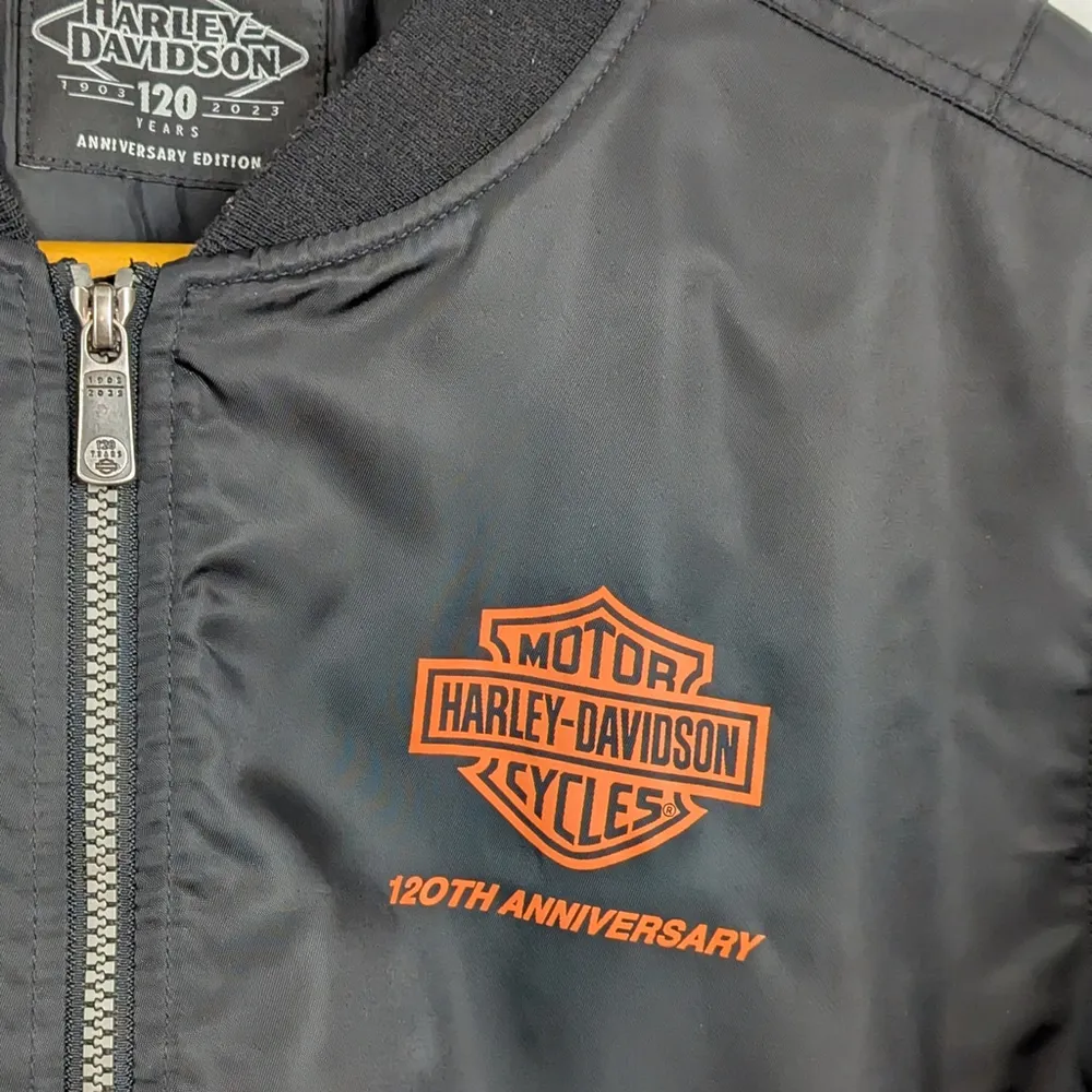 Women's Harley Davidson 120th Anniversary Nylon Bomber Jacket XL Black - Image 8