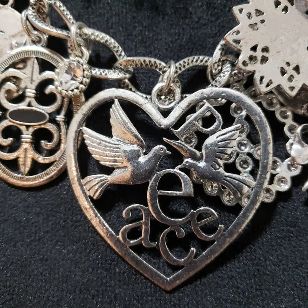 Harc Larat Womens Fashion Chunky Silvertone Filigree Charm Necklace with Lobster Gold - Image 4