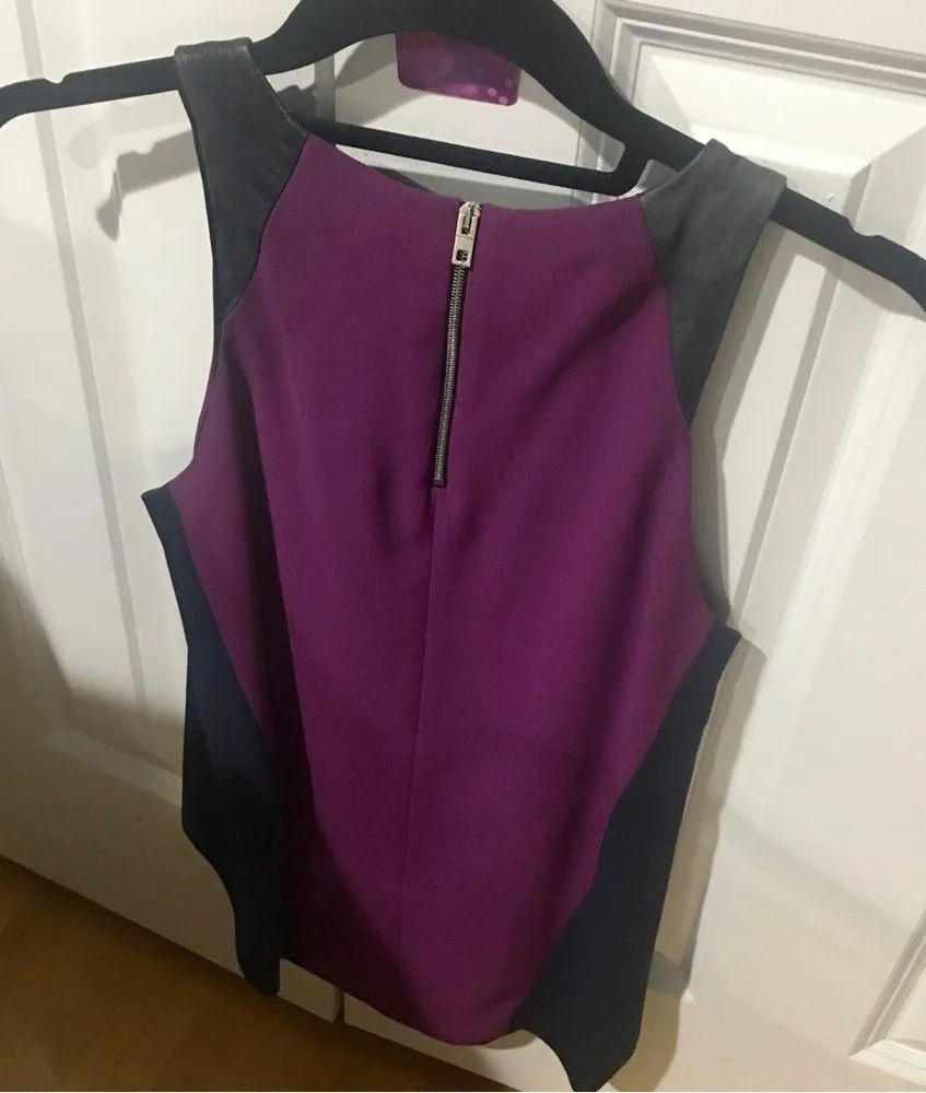 🌺 Rag & Bone Dressy Tank Top, Leather Detail, Magenta, Navy, Size XXS - Image 2