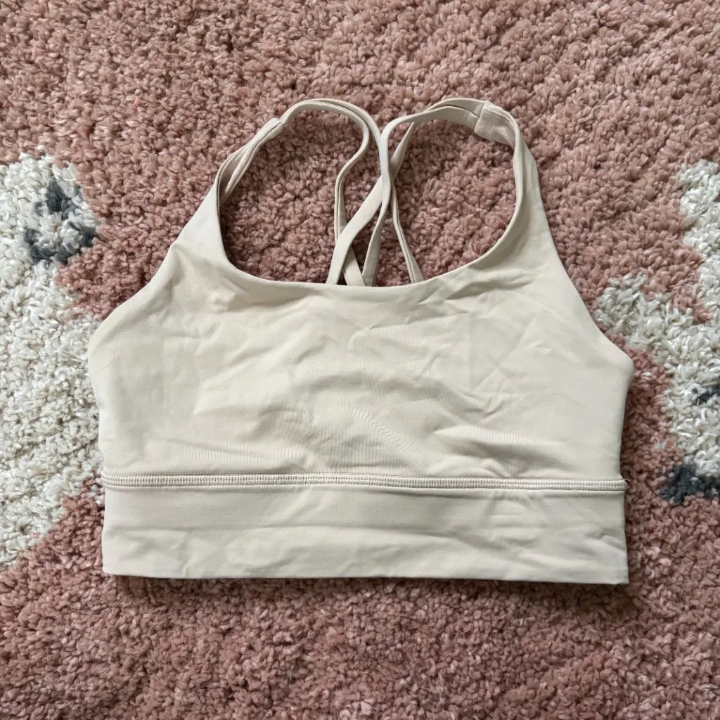 2 Lululemon Longline Energy Bras Women's Size 6 EUC Blue Teal & Tan Beige - Image 2