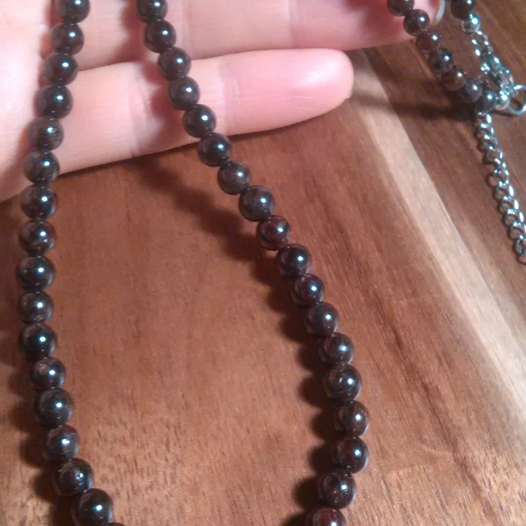 Mozambique Garnet Stainless Steel Beaded Necklace - Image 5