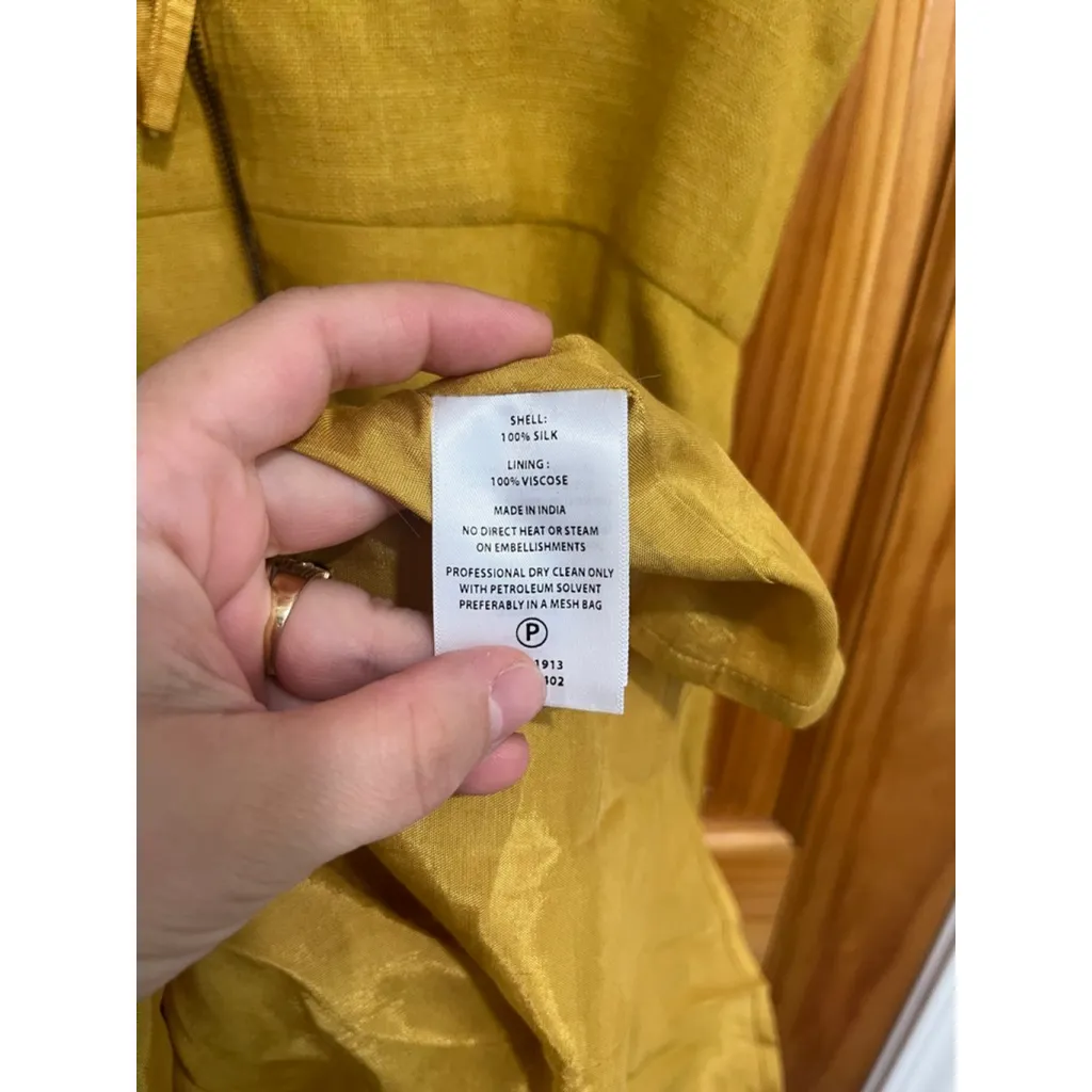 Tracy Reese Silk Dress 10 Yellow Floral Embroidered Fit & Flare Cocktail Party - Image 4