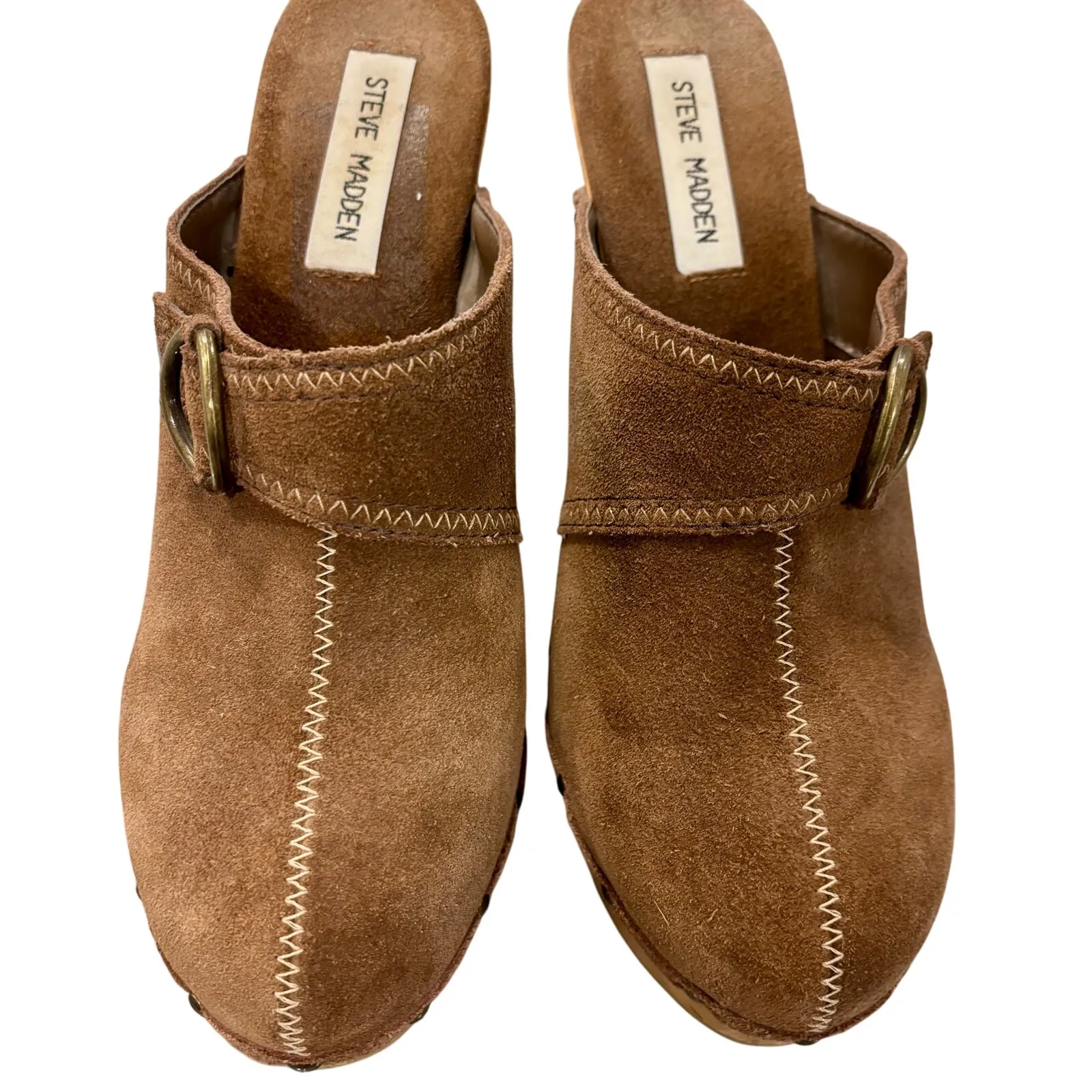Y2K Vintage 1990’s Brown Suede Platform Clogs by Steve Madden, size 9 - Image 2