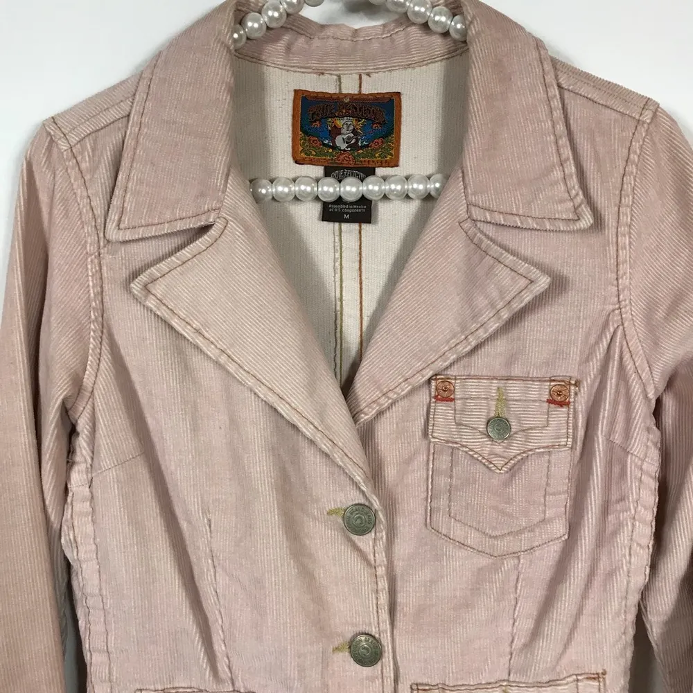 True Religion Jeans Corduroy Jacket Size Medium Pink Y2K Coat Blazer Vintage - Image 2