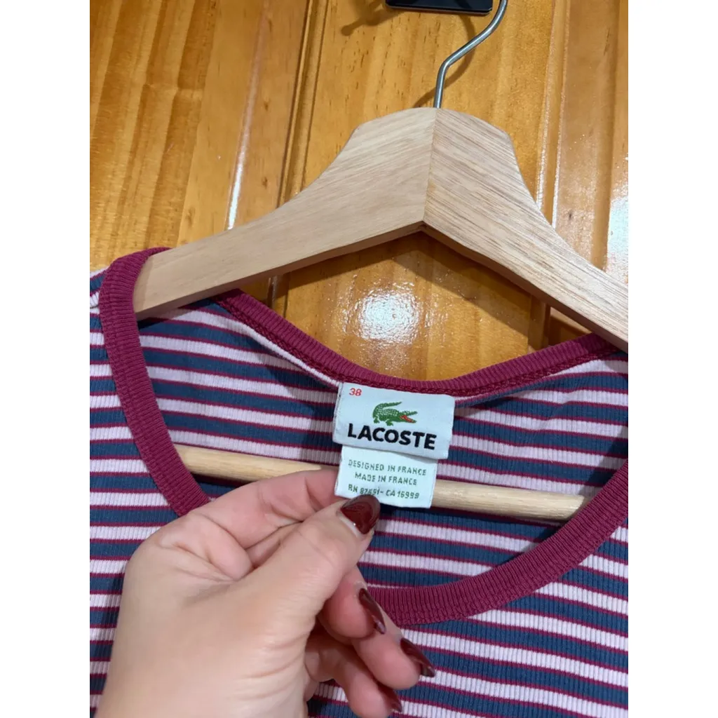 Lacoste Striped Long Sleeve Ribbed Top Sz 38 (S) Made in France Preppy Classic - Image 3