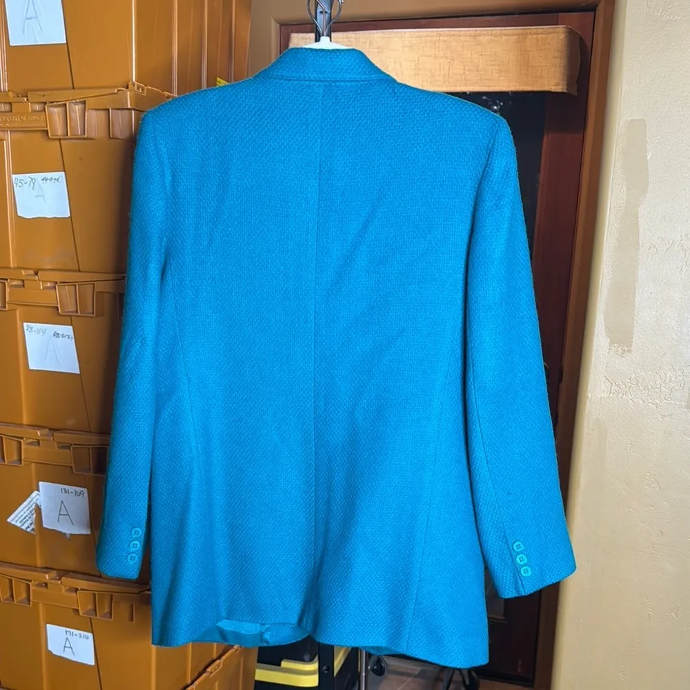 Vintage 80’s Toffs Womens Jacket Suit Blazer 100% Pure Wool Teal Large Sz Large Blue - Image 6