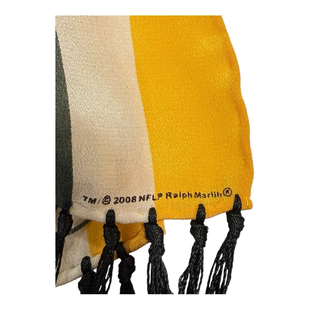 Vintage Green Bay Packers 100% Silk Striped Scarf w/ Tassels – EUC 60” x 8” Gold - Image 7