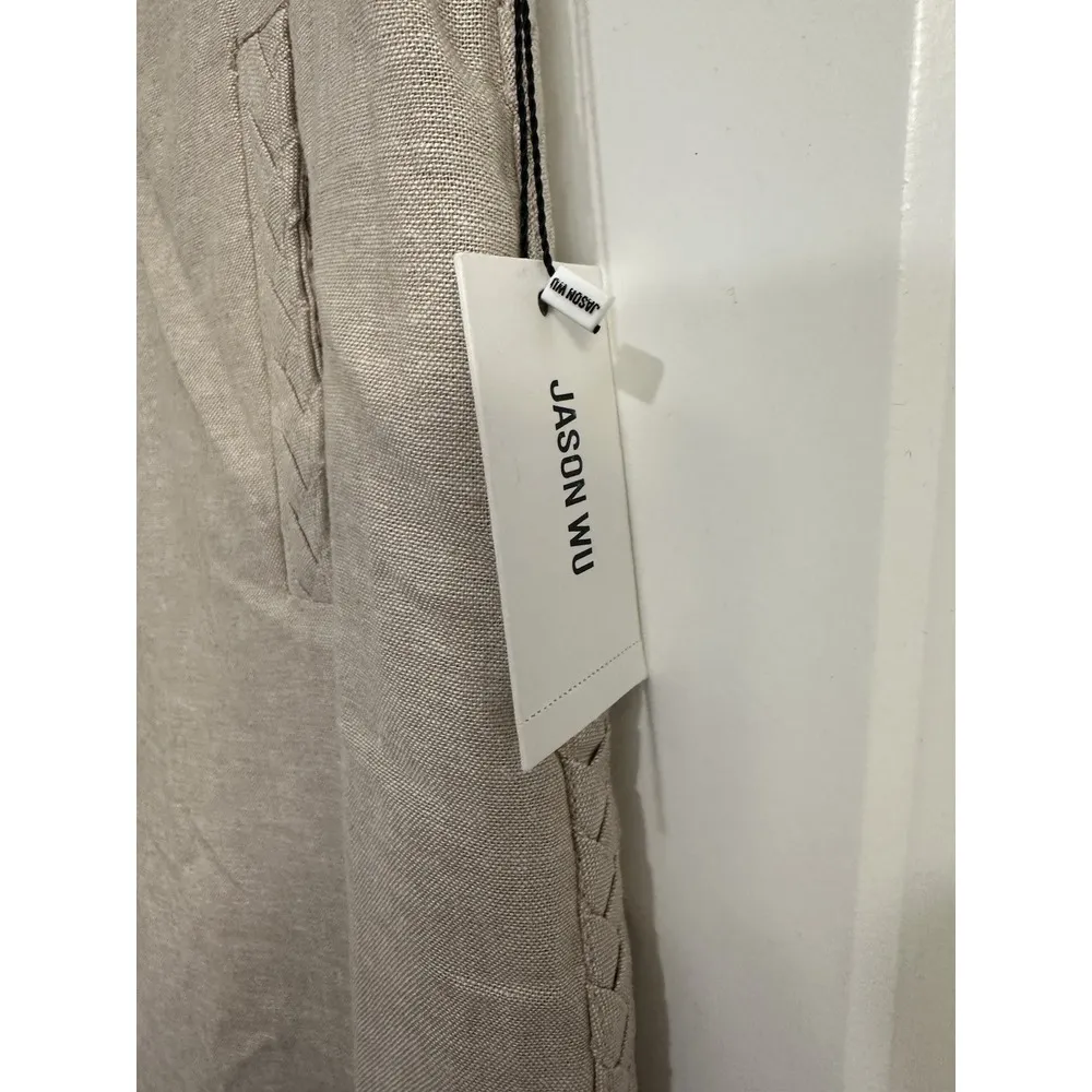 Jason Wu Beige Linen Blend Braided Trim Wide Leg‎ Pants Size 6 NWT $280 - Image 3