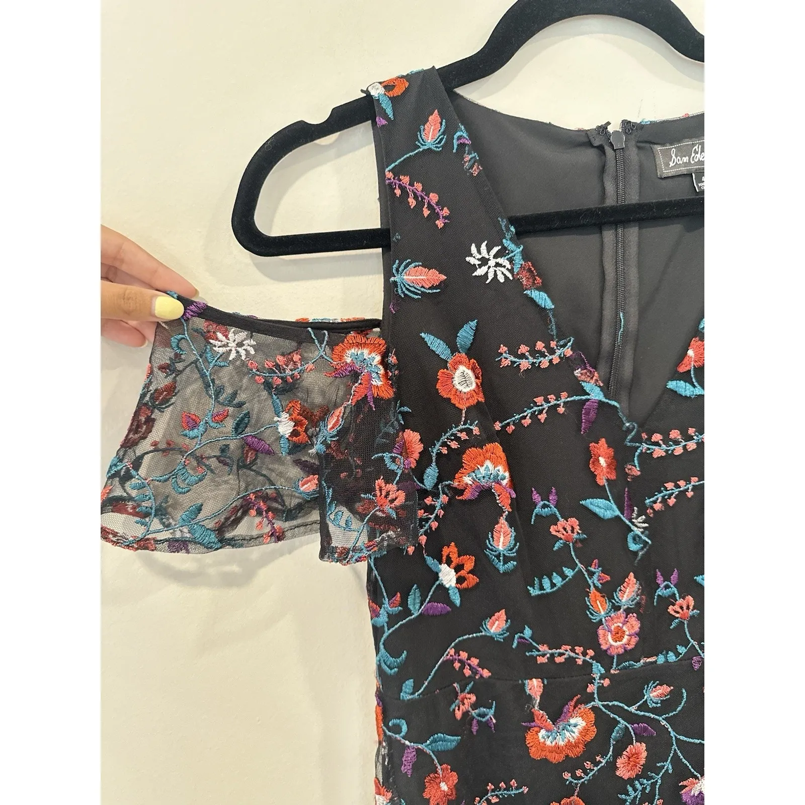 SAM EDELMAN Black A-line Floral Embroidered Mesh Midi Dress SIZE 4 NWT 2029 - Image 5