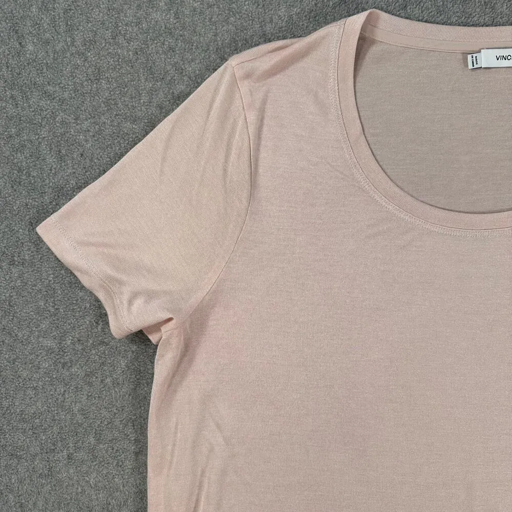 Vince. Short Sleeve Pocket Tee Shirt Women's Large Pink Shimmer Crew Neck Top - Image 2