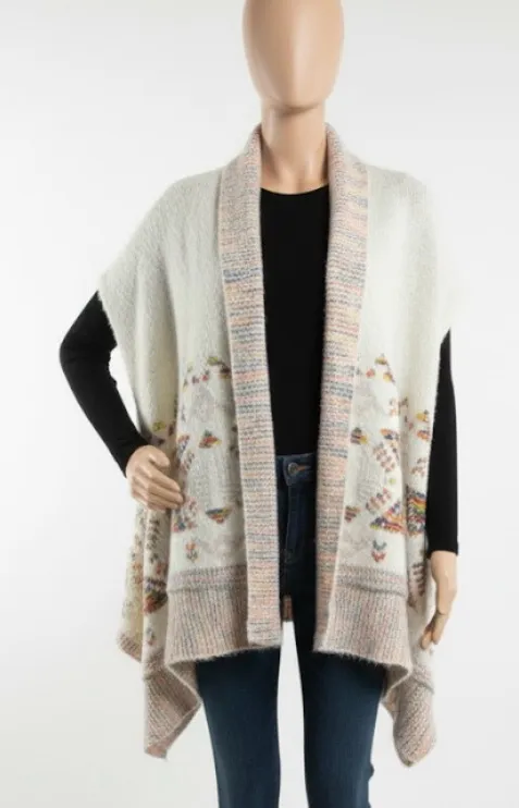 Bohemian Aztec Knit Cardigan Sweater Open Front Cozy Long Sleeve One Size Size M - Image 1