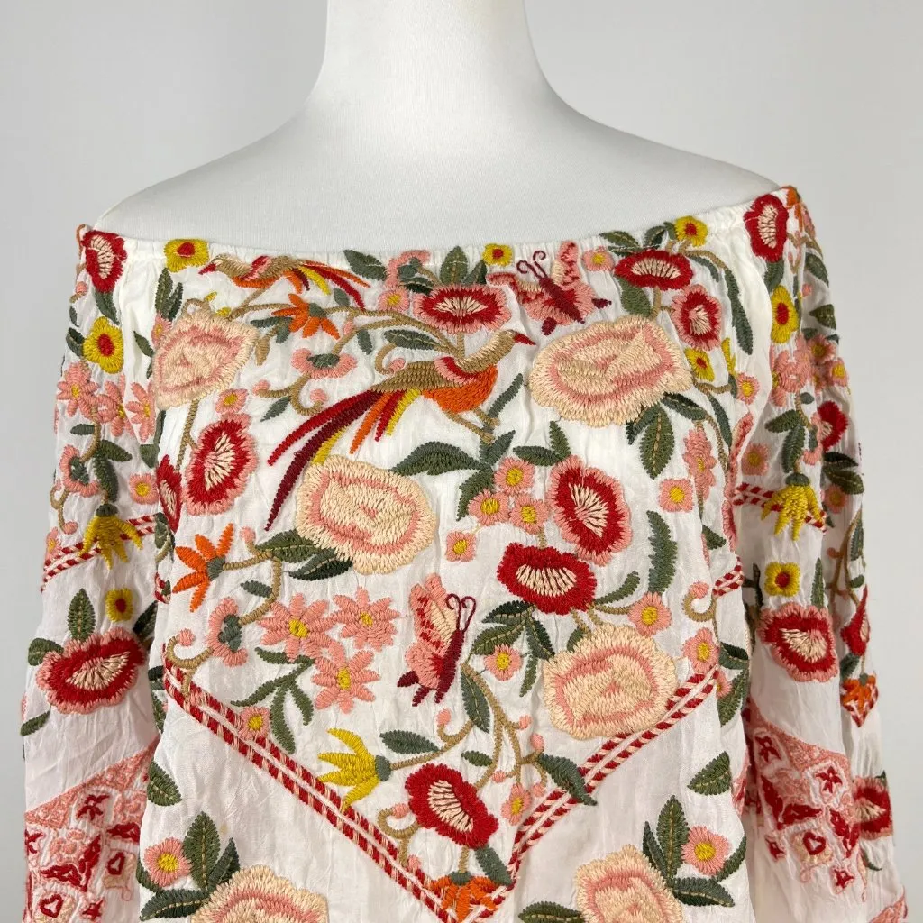 NWOT Johnny Was Embroidered Floral Flare Sleeve Top Shirt Blouse Oversized Sz S - Image 4